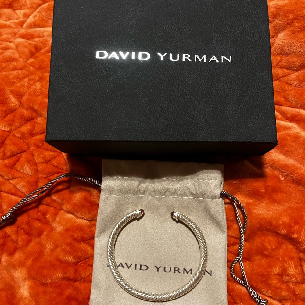 David Yurman Silver Cable Bracelet 5 mm, diamond and pink tourmaline